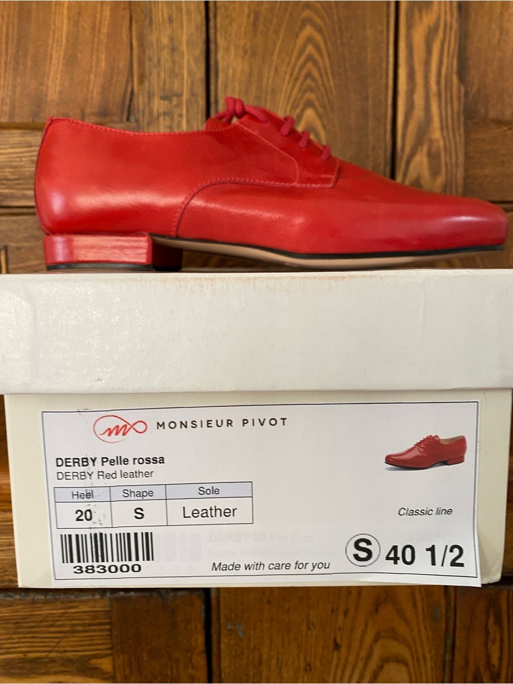 Monsieur Madame Pivot Derby 40.5 red leather tango dance shoes Italy flat leader